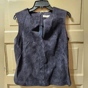 Tory Burch Navy Blue V-Neck Sleeveless Leather Blouse